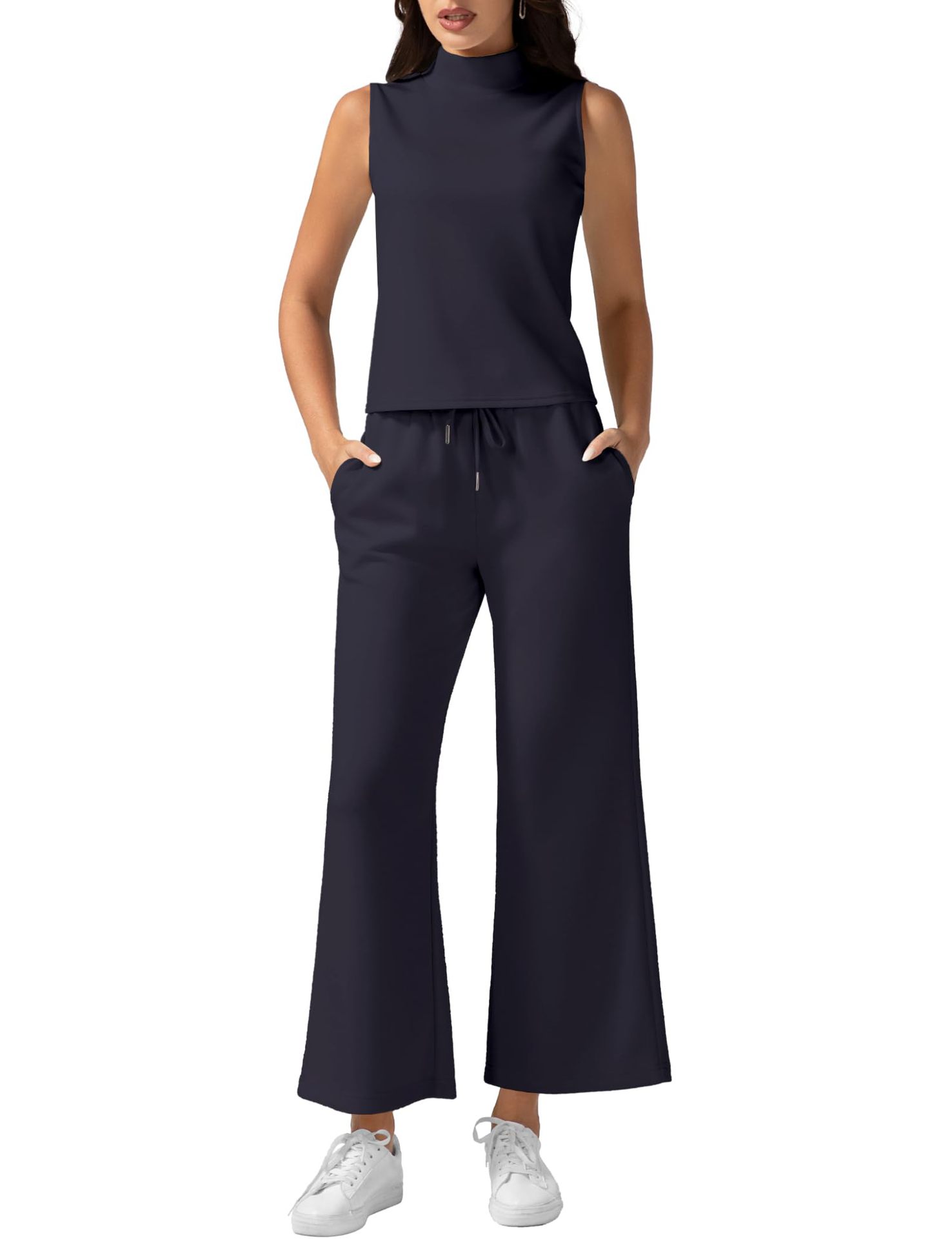 Women's Sleeveless 2-piece Wide-leg Pants Set