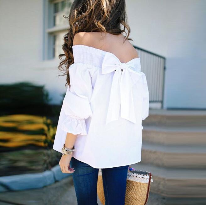 Off Shoulder Bowknot Blouse