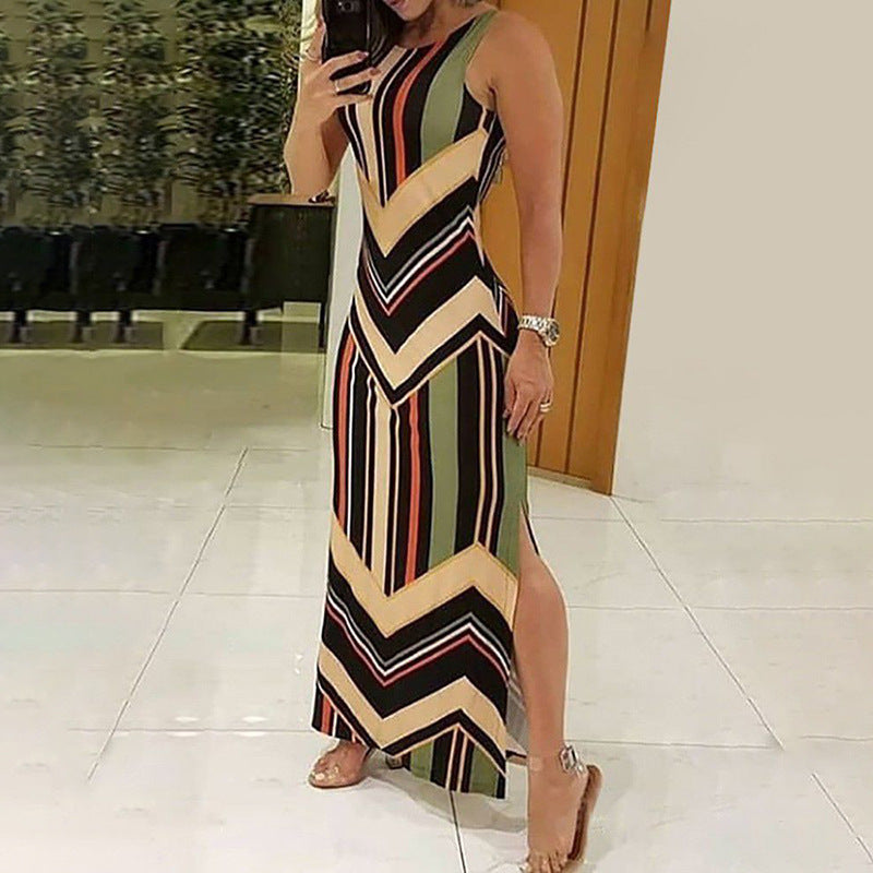 Striped Side Slit Maxi Dress
