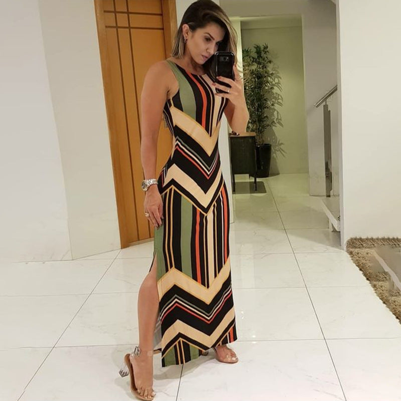 Striped Side Slit Maxi Dress
