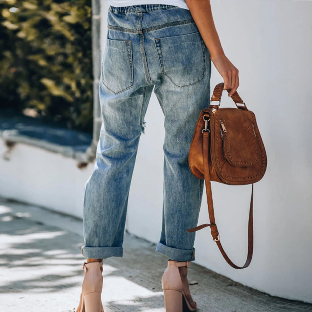 Drawstring Ripped Jeans
