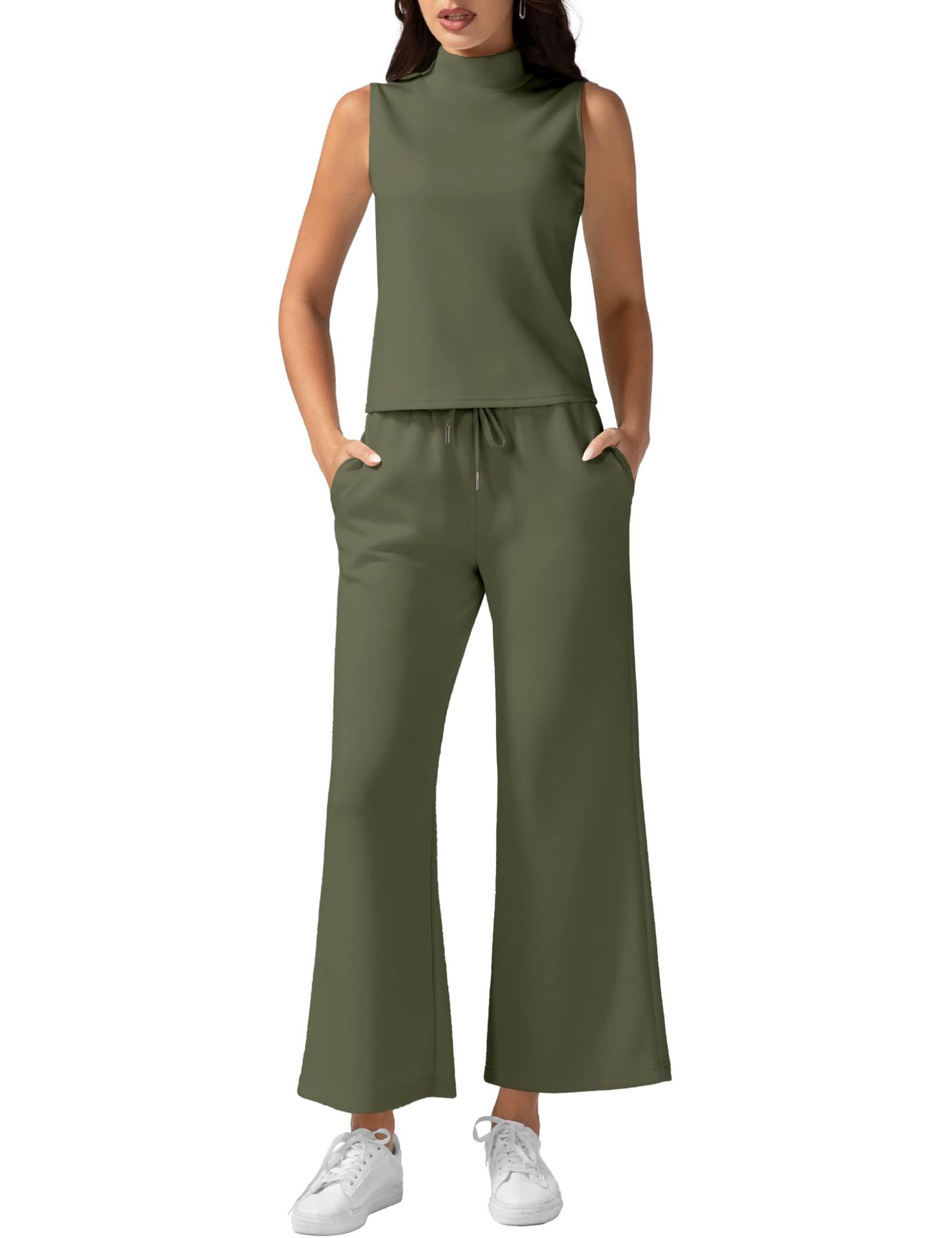 Women's Sleeveless 2-piece Wide-leg Pants Set
