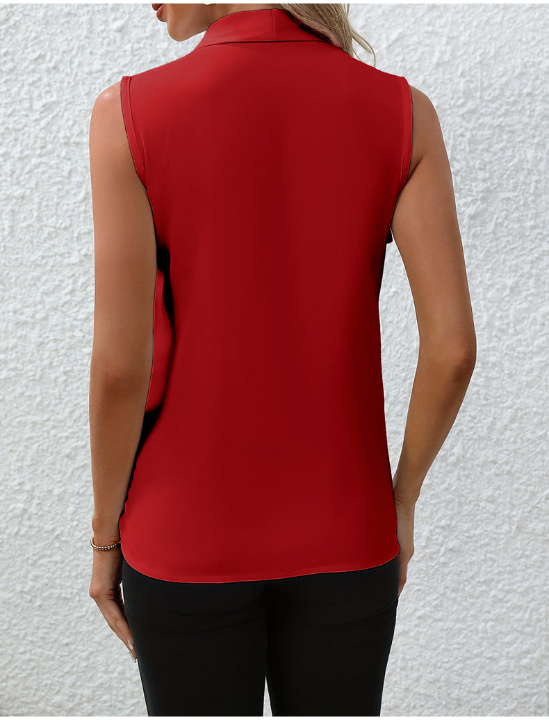 Summer V-Neck Shirt Solid Color Casual Office Daily Sleeveless Shirt Lightweight Women's Top Clothing