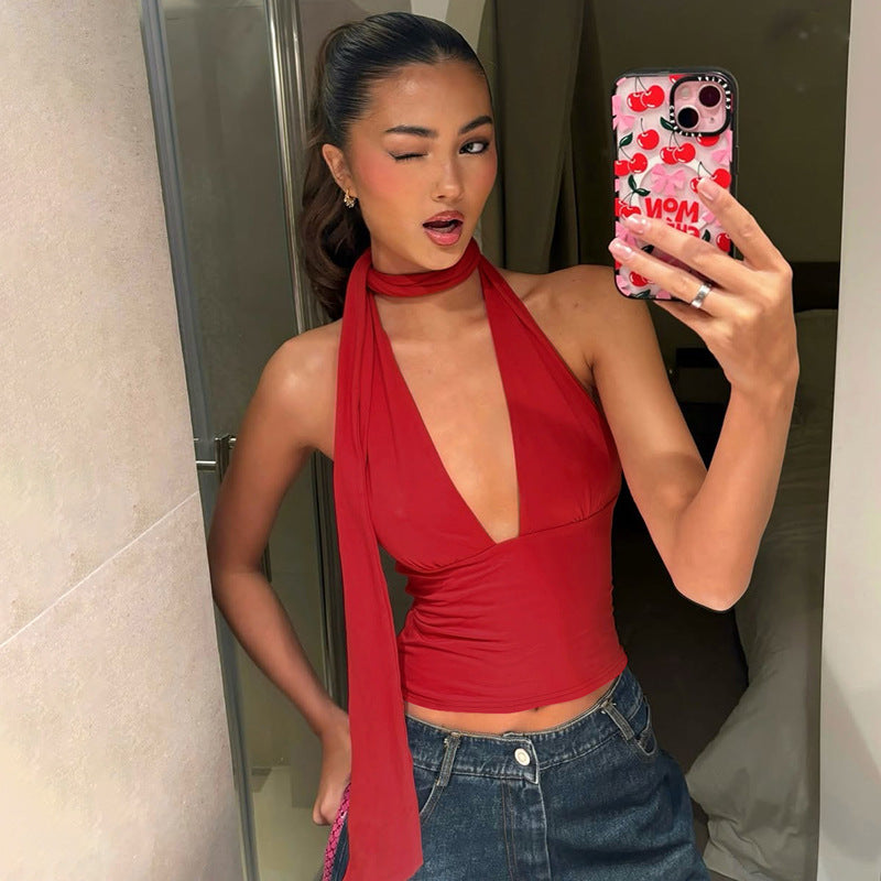 Deep V-neck Halter Top