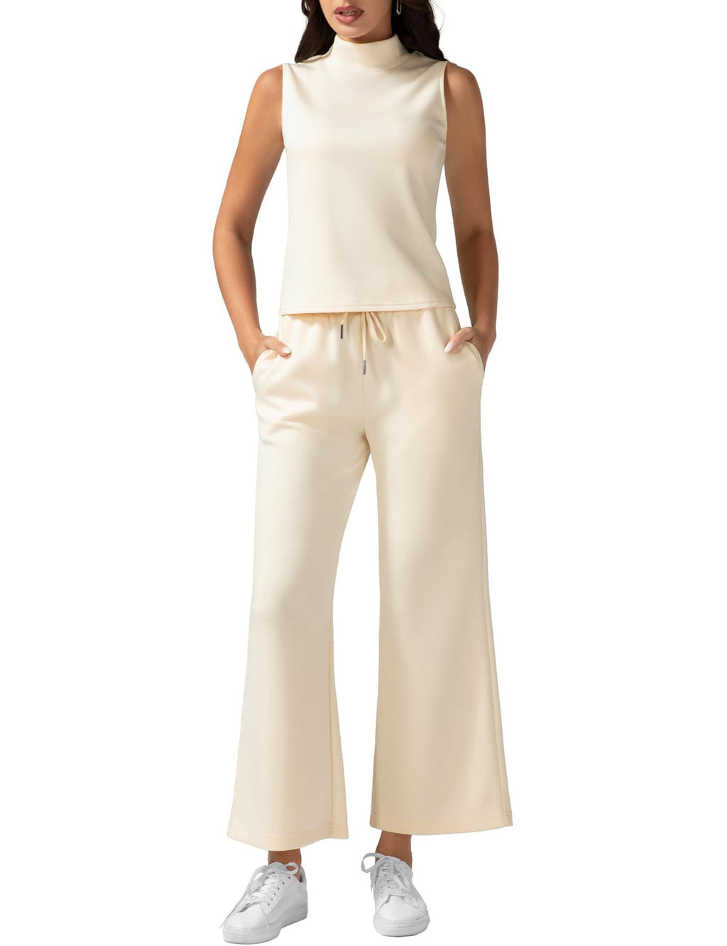 Women's Sleeveless 2-piece Wide-leg Pants Set