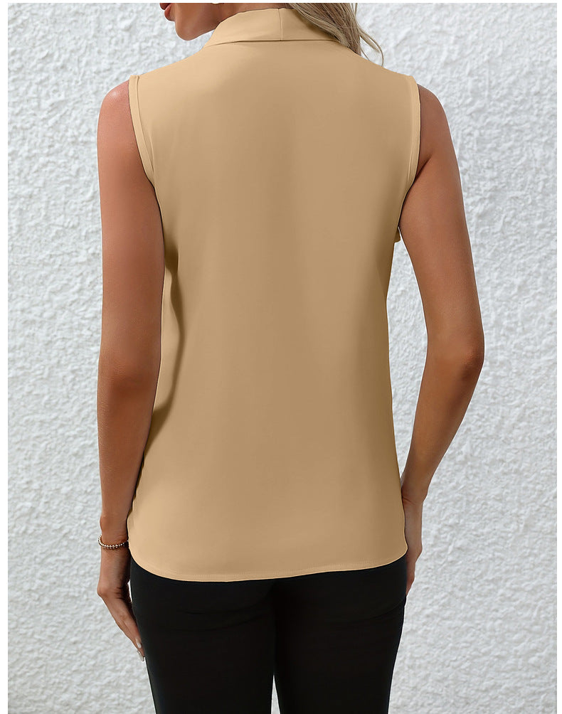 Summer V-Neck Shirt Solid Color Casual Office Daily Sleeveless Shirt Lightweight Women's Top Clothing