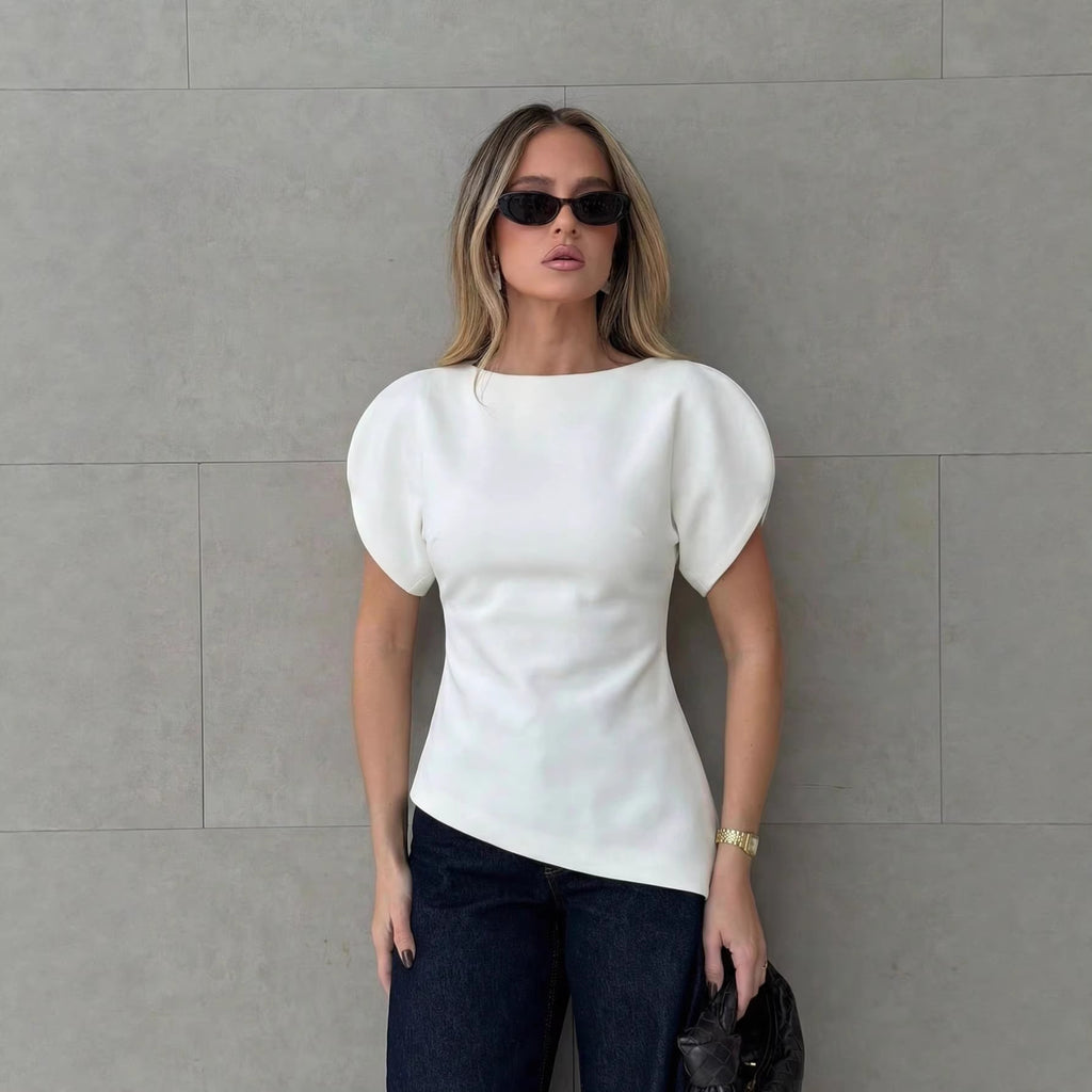 Crewneck Top With Puff Sleeves