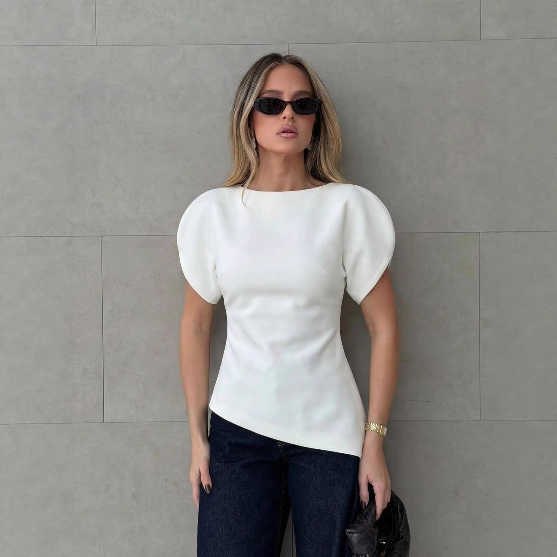 Crewneck Top With Puff Sleeves
