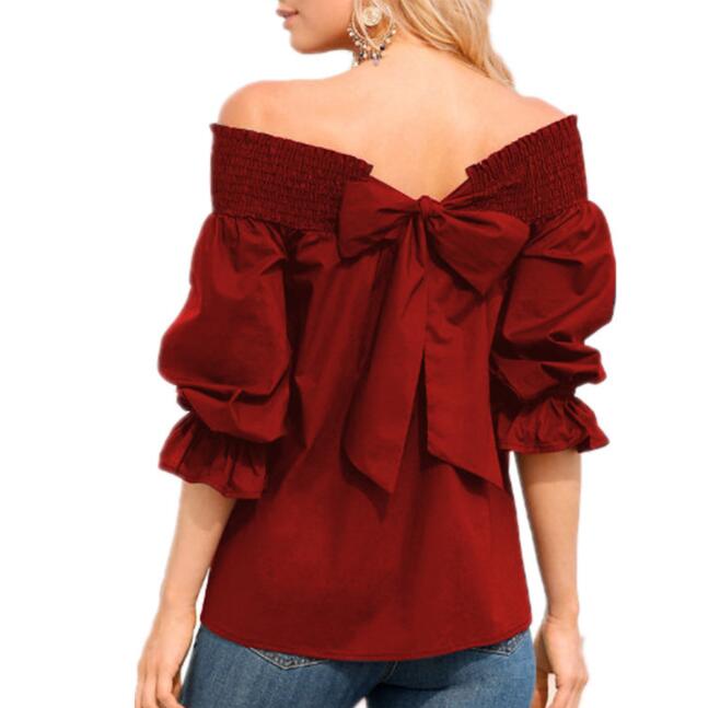 Off Shoulder Bowknot Blouse