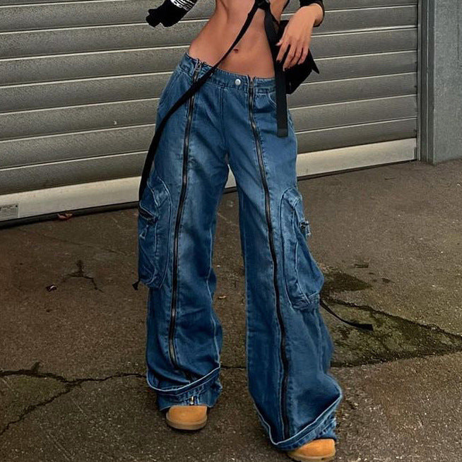 Low Rise Zipper Stitching Jeans