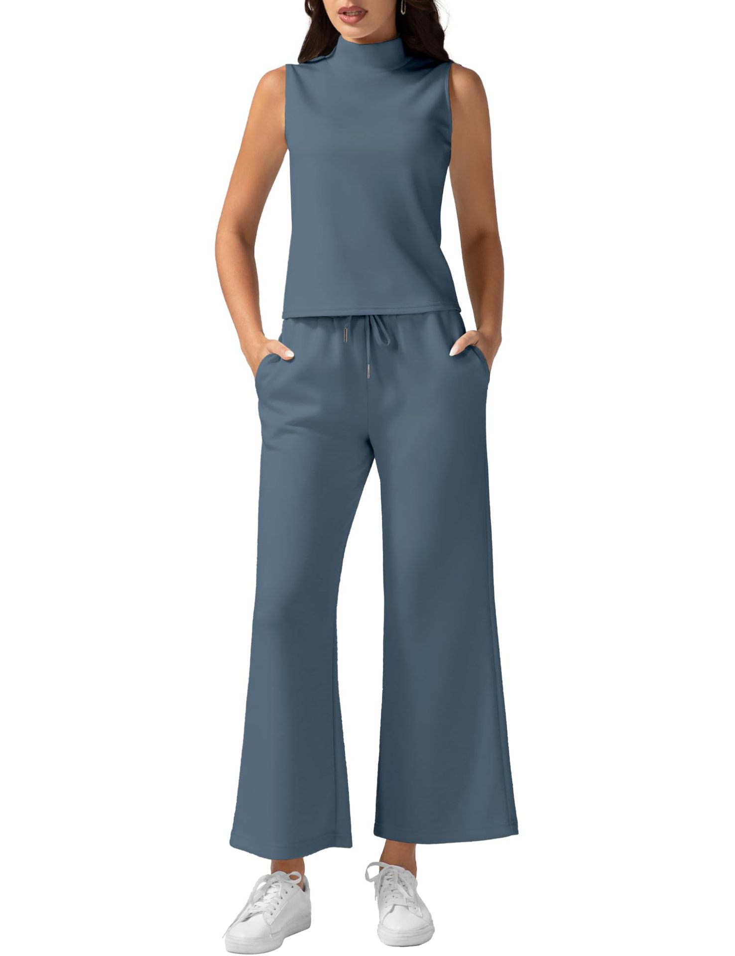 Women's Sleeveless 2-piece Wide-leg Pants Set