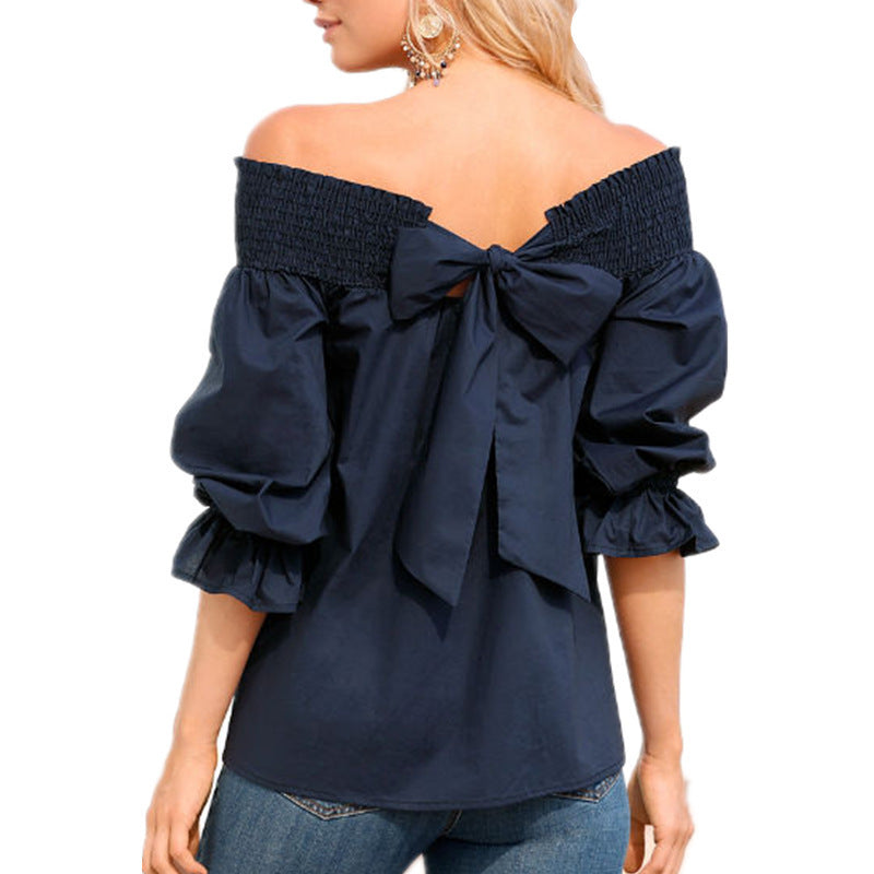 Off Shoulder Bowknot Blouse