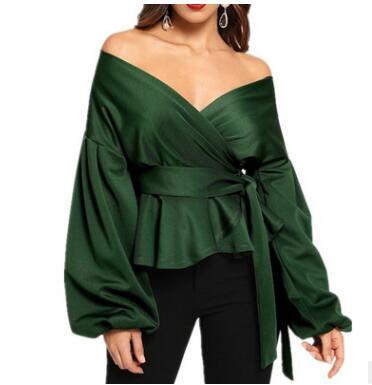 Off Shoulder Blouse with Waist Tie and Balloon Sleeves