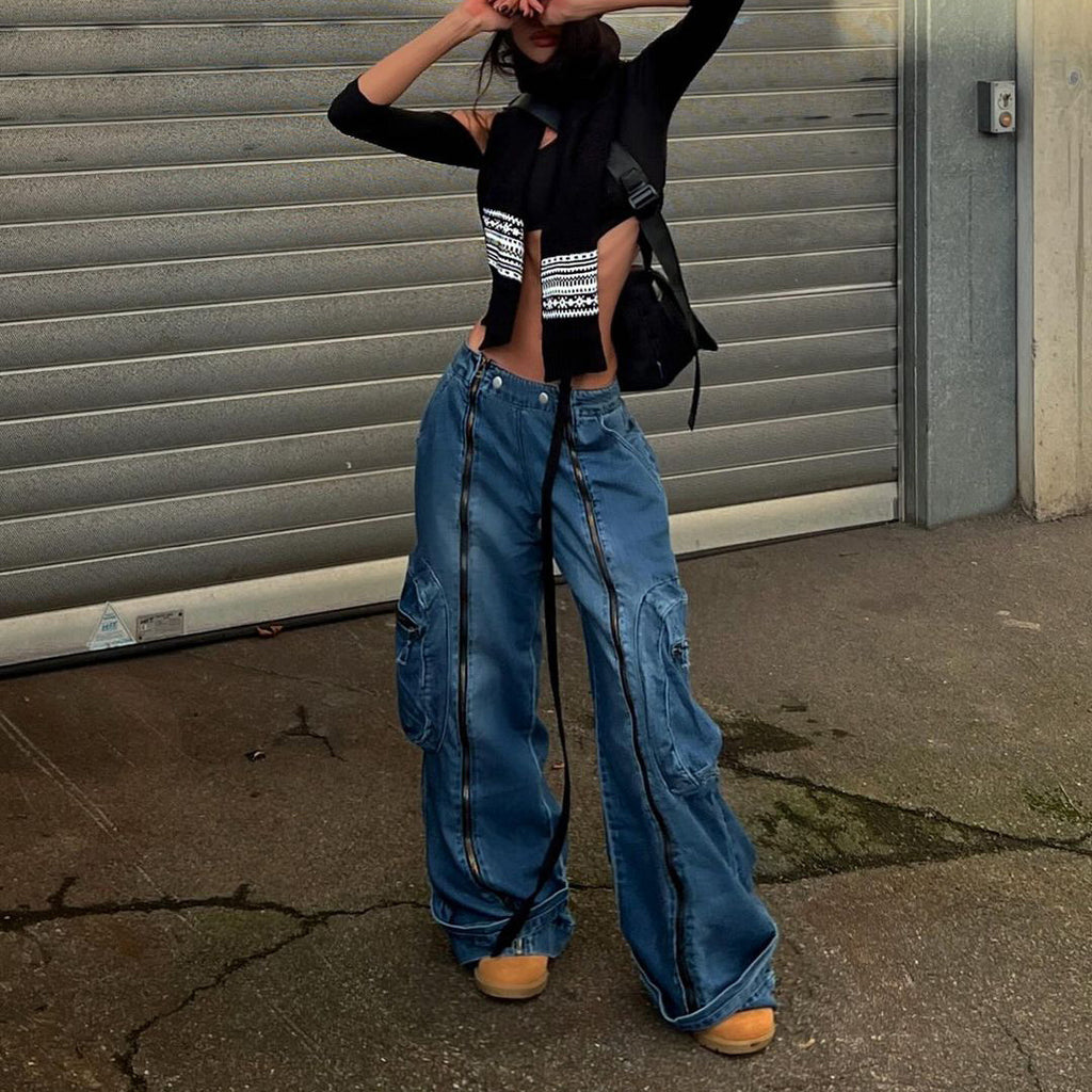 Low Rise Zipper Stitching Jeans