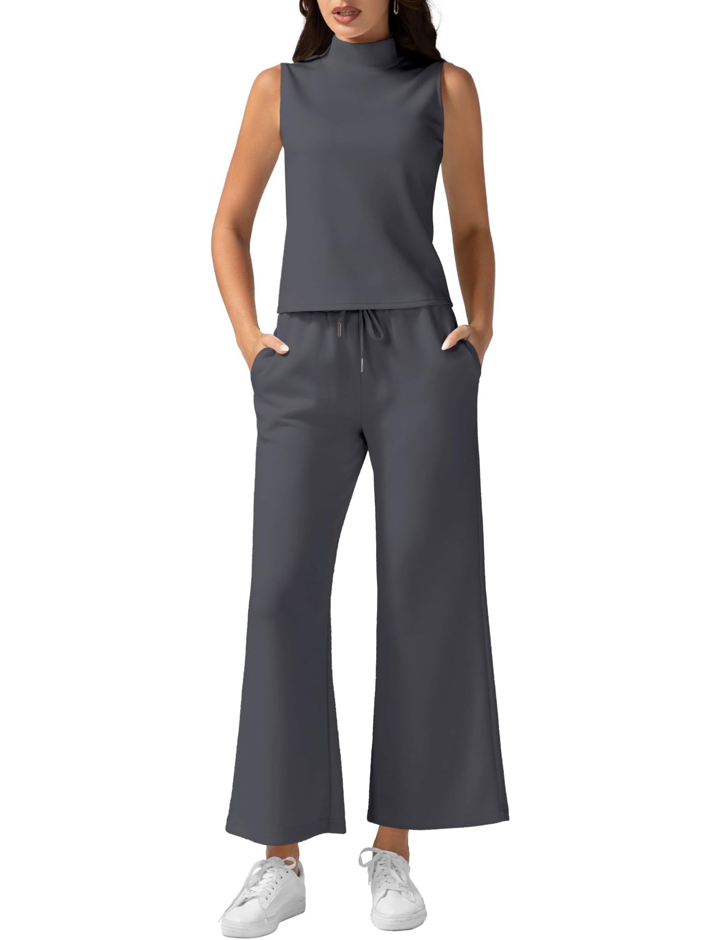 Women's Sleeveless 2-piece Wide-leg Pants Set