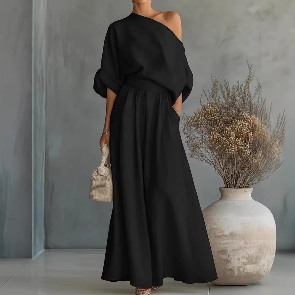Cropped Off-shoulder Top And Pants Two-piece Set