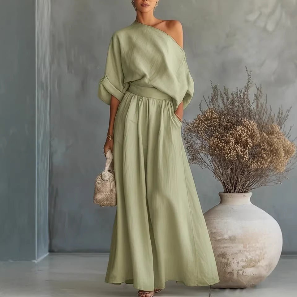 Cropped Off-shoulder Top And Pants Two-piece Set