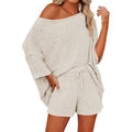 2 Piece Off Shoulder Knit Short Set