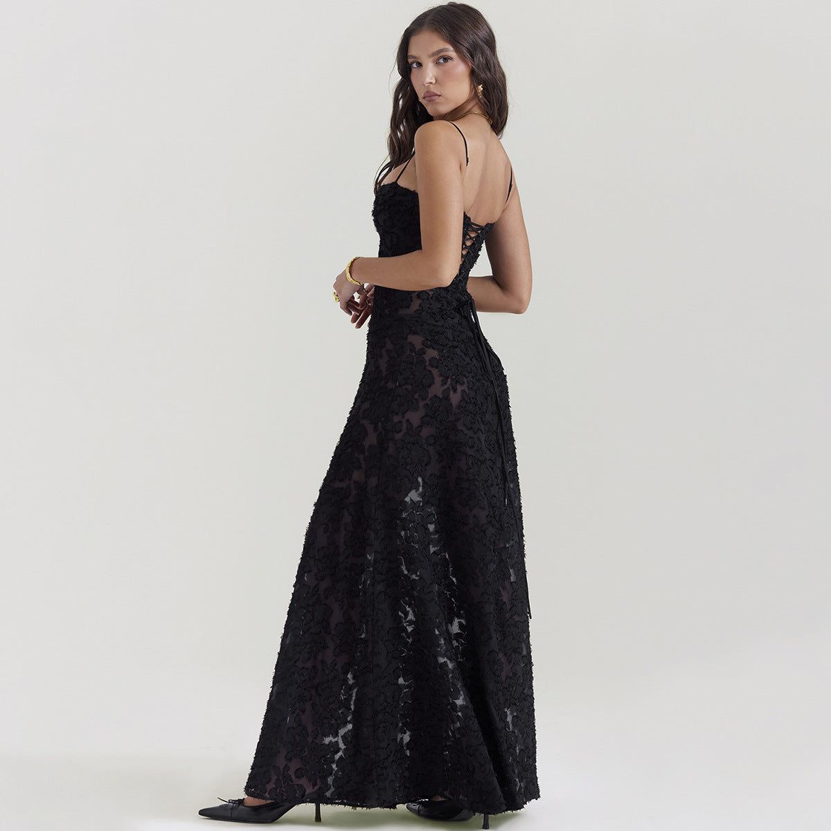 Long Lace Dress with Corset Back