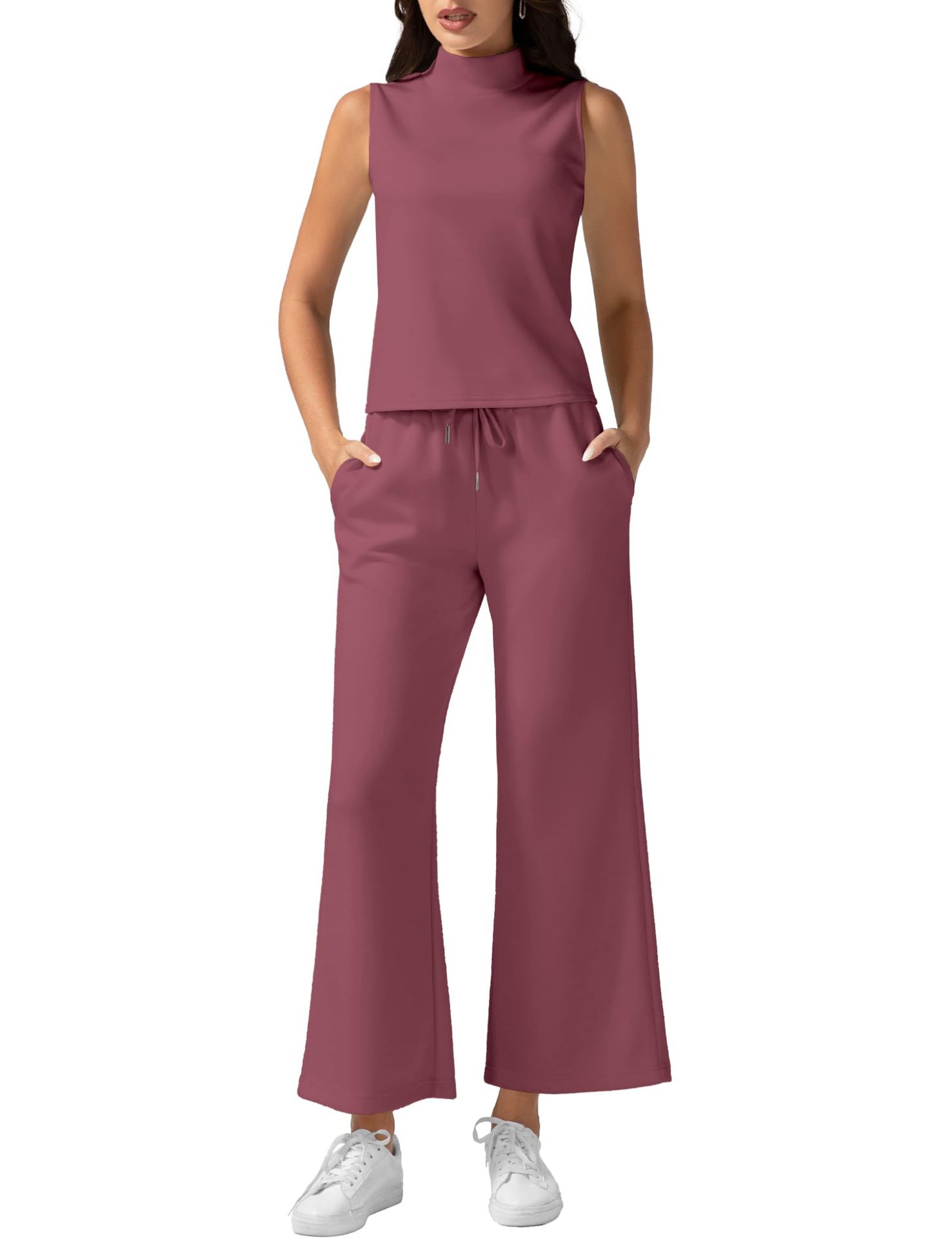 Women's Sleeveless 2-piece Wide-leg Pants Set