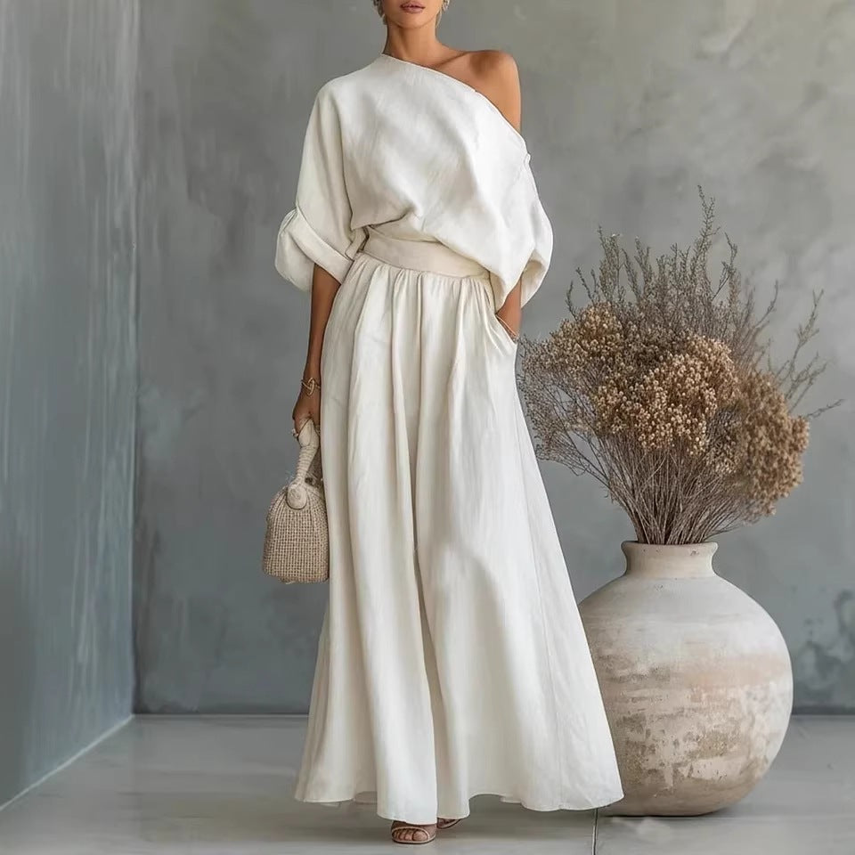 Cropped Off-shoulder Top And Pants Two-piece Set