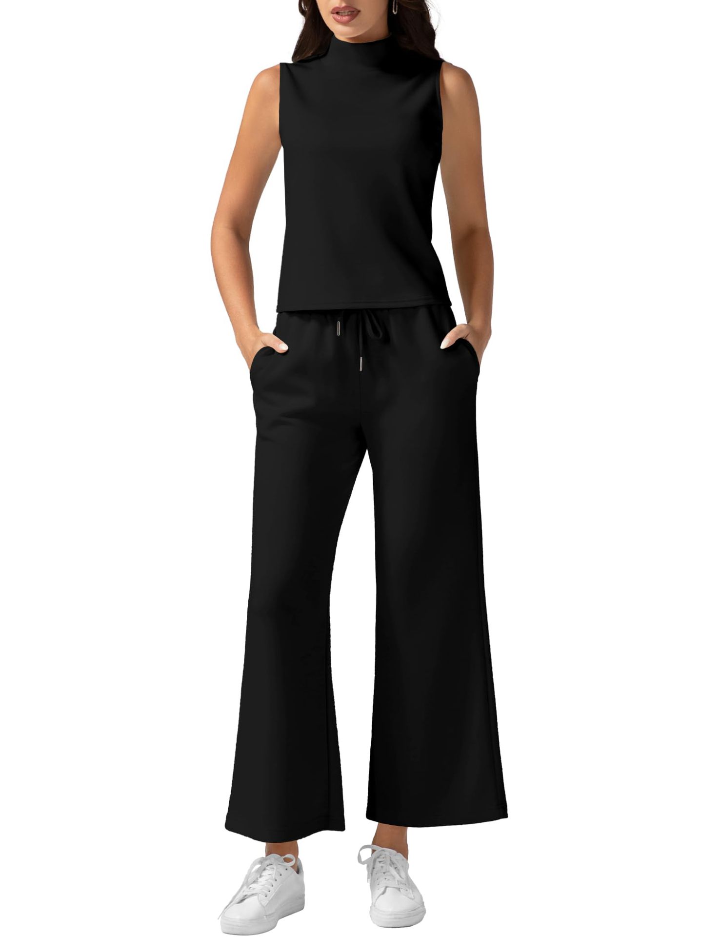 Women's Sleeveless 2-piece Wide-leg Pants Set