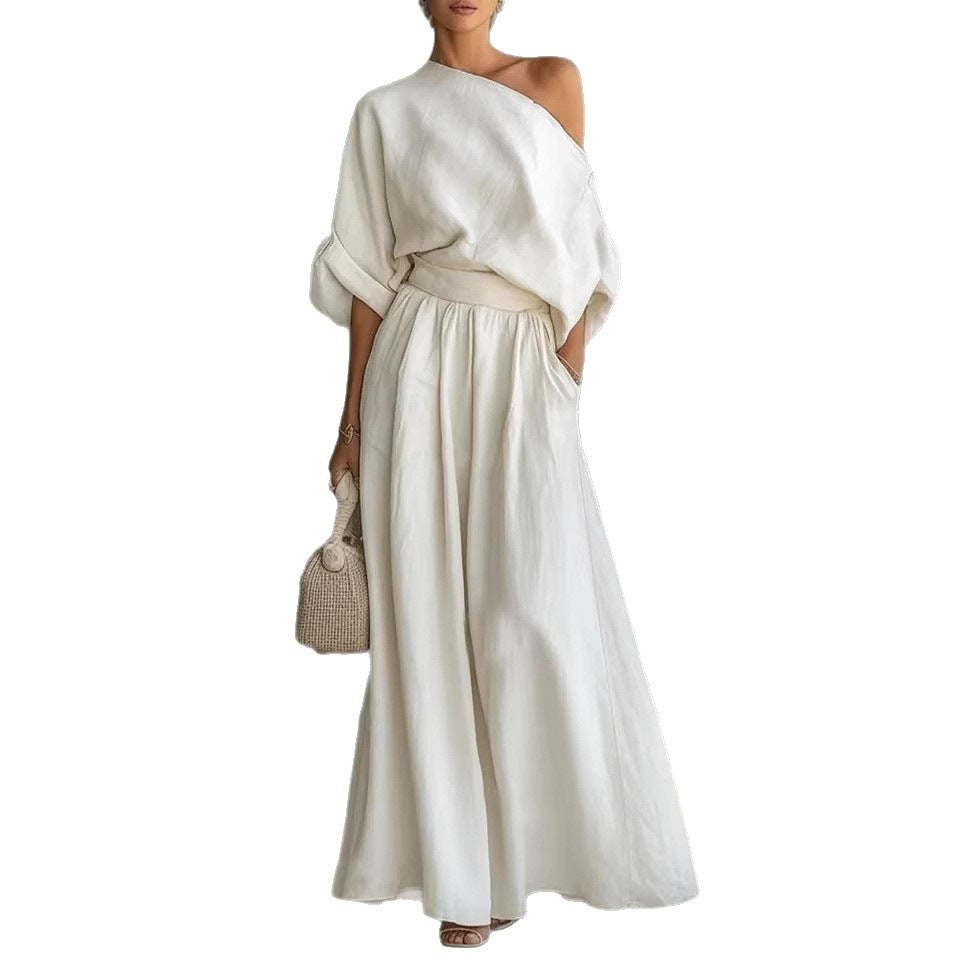 Cropped Off-shoulder Top And Pants Two-piece Set