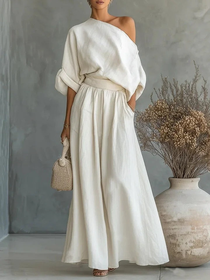 Cropped Off-shoulder Top And Pants Two-piece Set