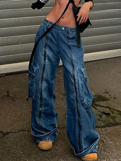 Low Rise Zipper Stitching Jeans