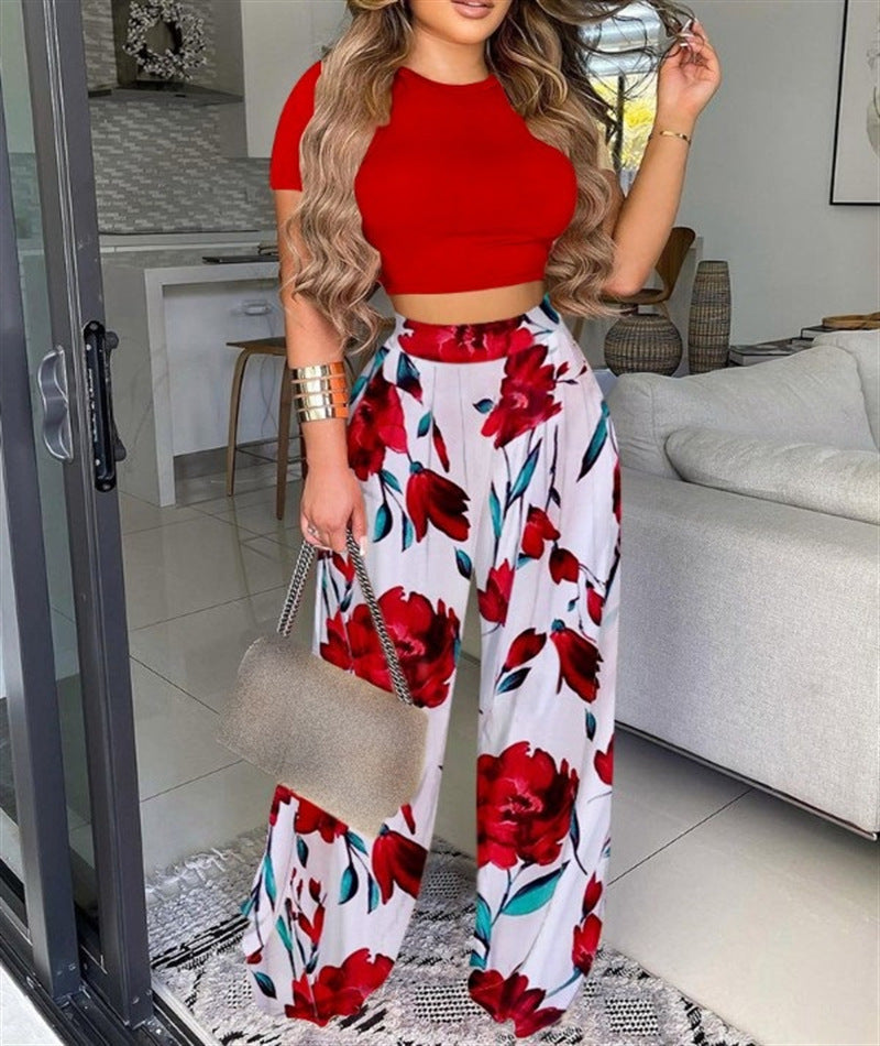 Two Piece Crop Top and Wide Leg Pants