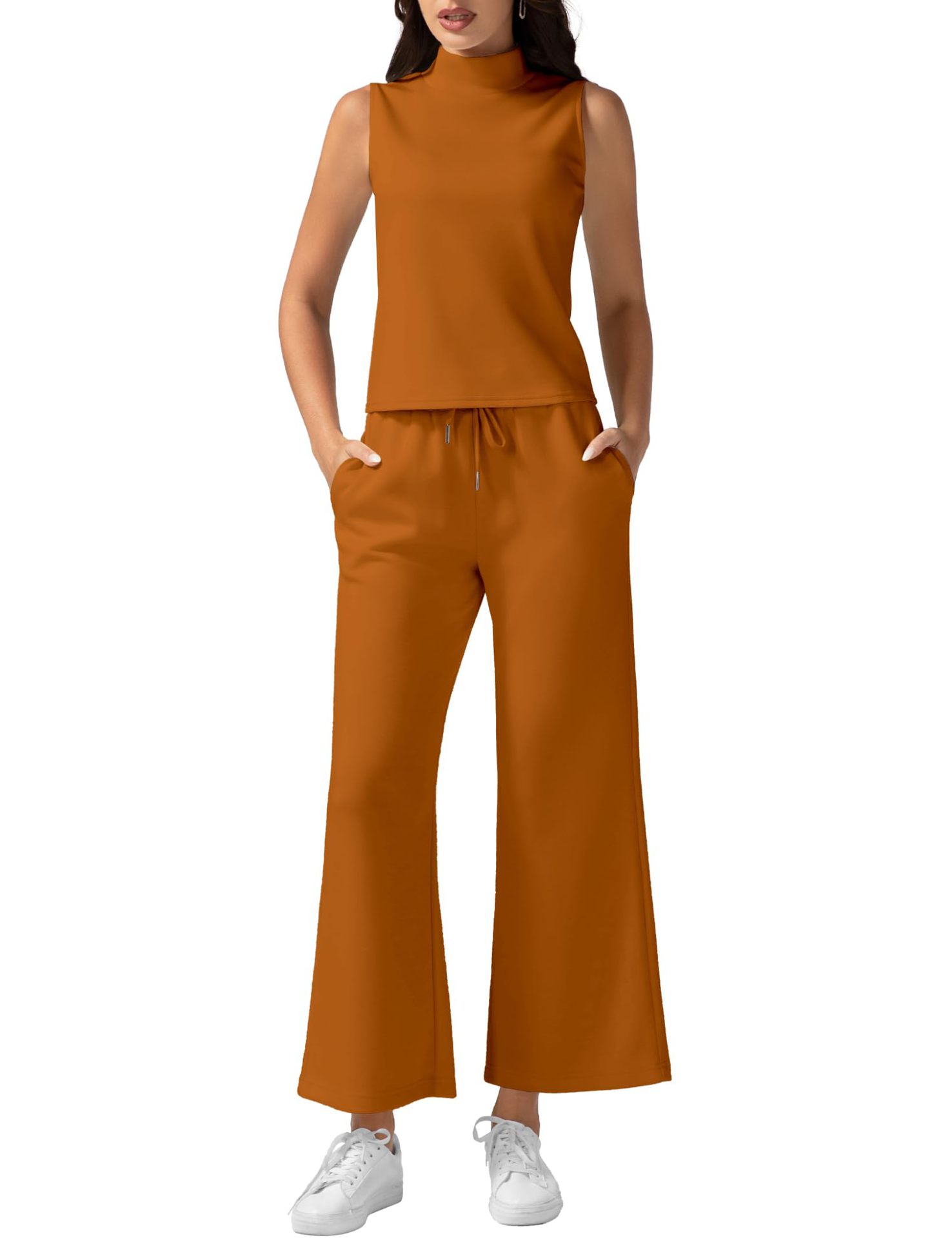 Women's Sleeveless 2-piece Wide-leg Pants Set