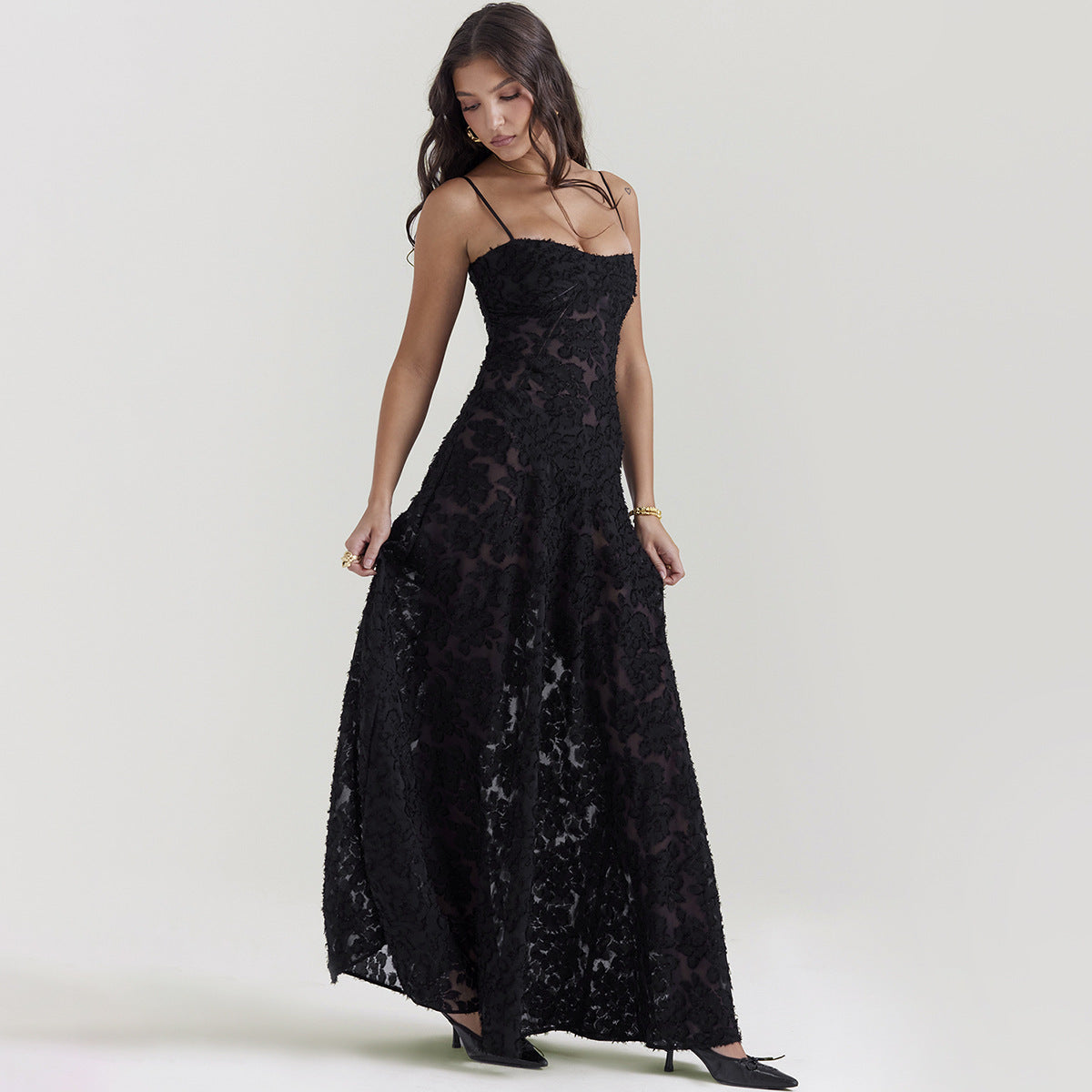Long Lace Dress with Corset Back