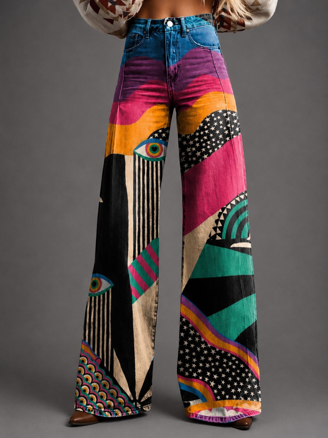 Horn Simulation Denim Trousers Loose Pants For Women