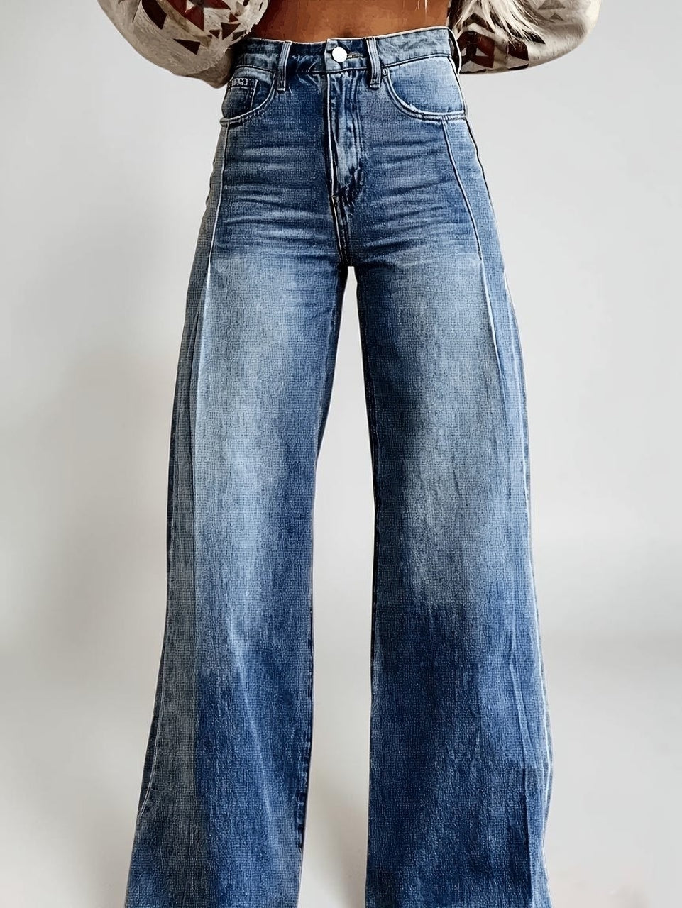Wide-legged Pants Thermal Transfer Bell-bottom Pants Simulation Denim Trousers