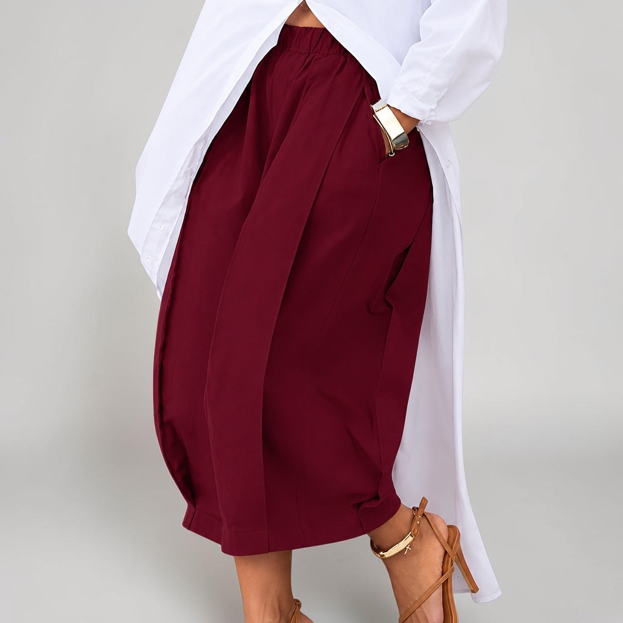 Cross-border European And American Amazon Foreign Trade New Solid Color Loose Comfort And Casual Elastic Waistband Slimming Cropped Wide-leg Pants For Women