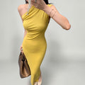 Turmeric Yellow Off-Shoulder Sleeveless Tank Dress For Women