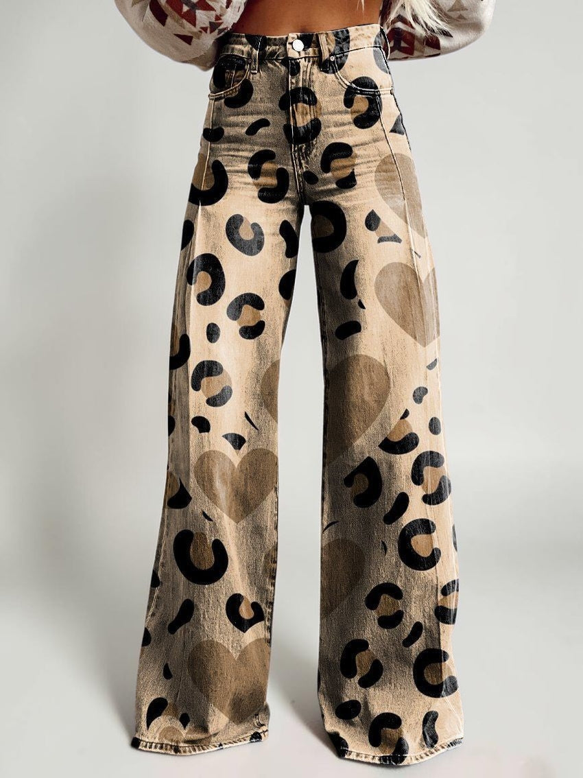 Wide-legged Pants Thermal Transfer Bell-bottom Pants Simulation Denim Trousers