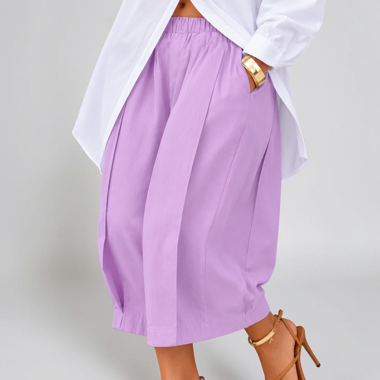 Cross-border European And American Amazon Foreign Trade New Solid Color Loose Comfort And Casual Elastic Waistband Slimming Cropped Wide-leg Pants For Women