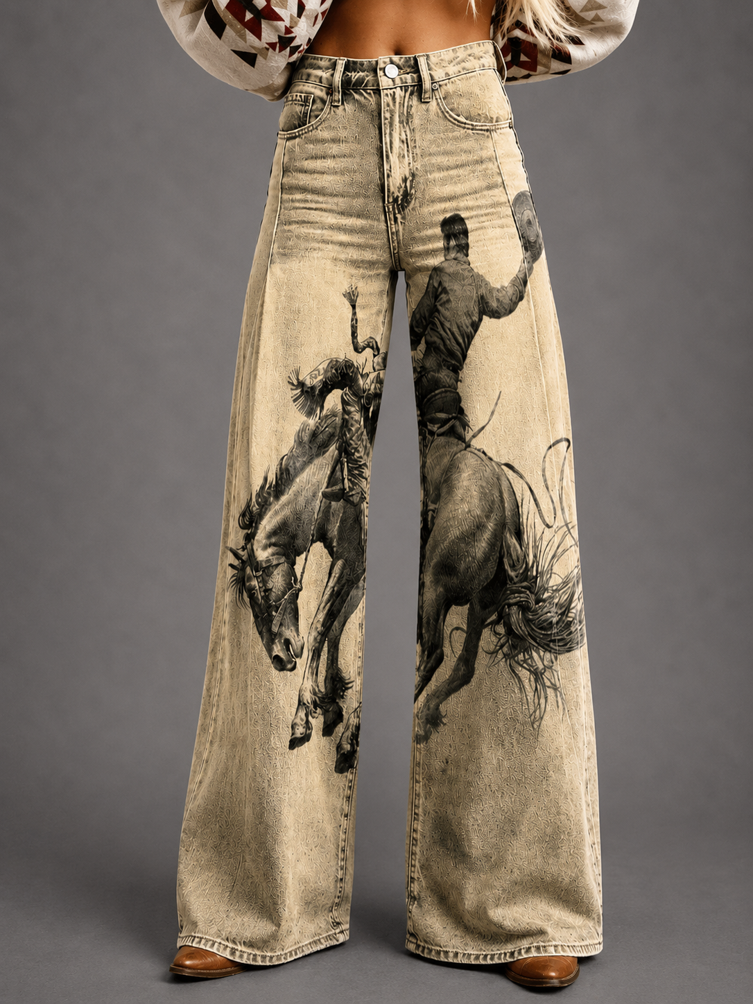 Horn Simulation Denim Trousers Loose Pants For Women