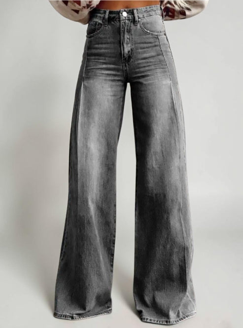 Wide-legged Pants Thermal Transfer Bell-bottom Pants Simulation Denim Trousers