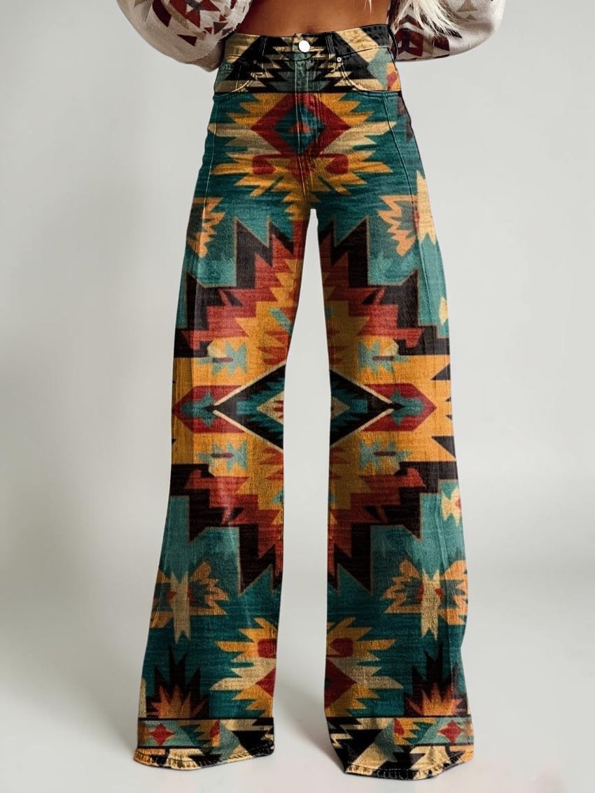 Wide-legged Pants Thermal Transfer Bell-bottom Pants Simulation Denim Trousers