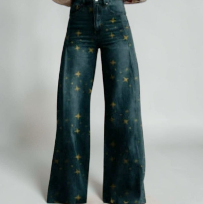 Wide-legged Pants Thermal Transfer Bell-bottom Pants Simulation Denim Trousers