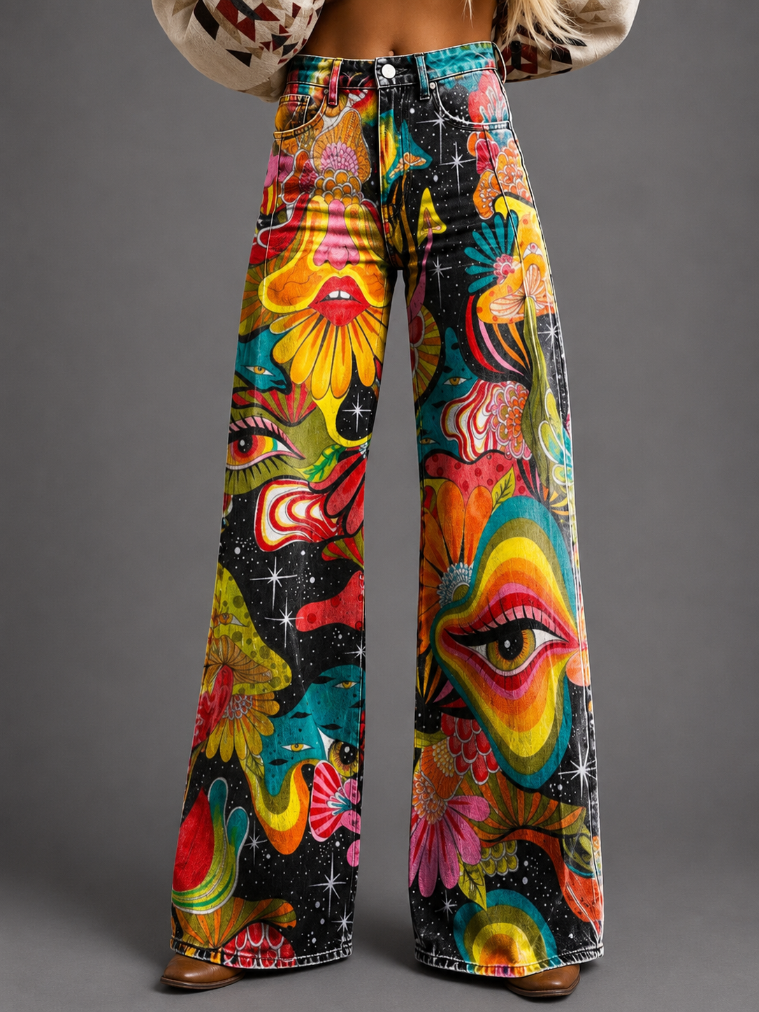 Horn Simulation Denim Trousers Loose Pants For Women