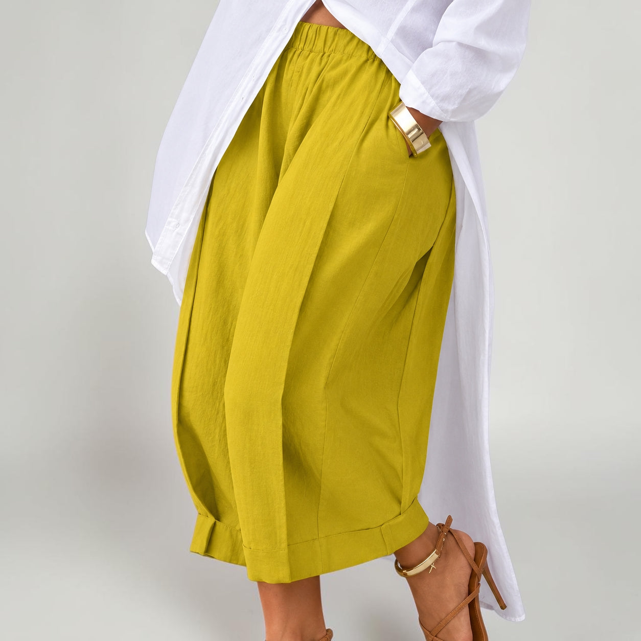 Cross-border European And American Amazon Foreign Trade New Solid Color Loose Comfort And Casual Elastic Waistband Slimming Cropped Wide-leg Pants For Women