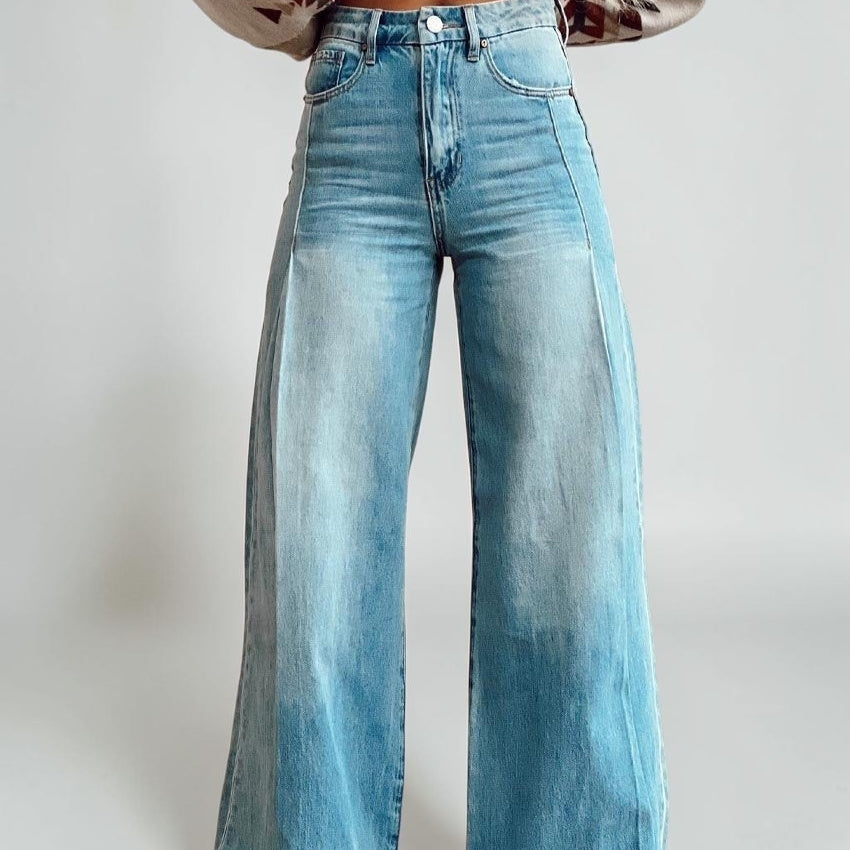 Wide-legged Pants Thermal Transfer Bell-bottom Pants Simulation Denim Trousers