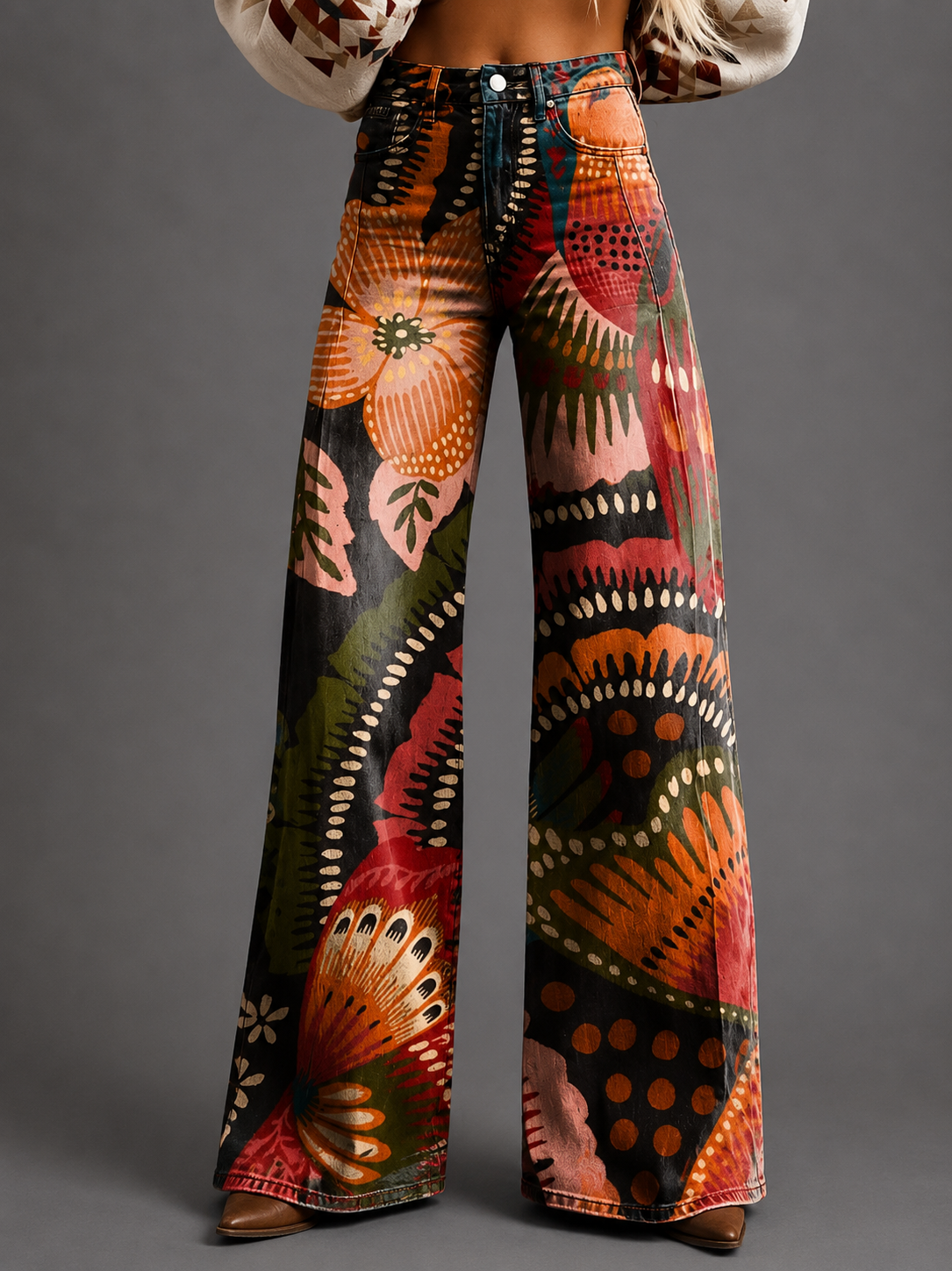 Horn Simulation Denim Trousers Loose Pants For Women
