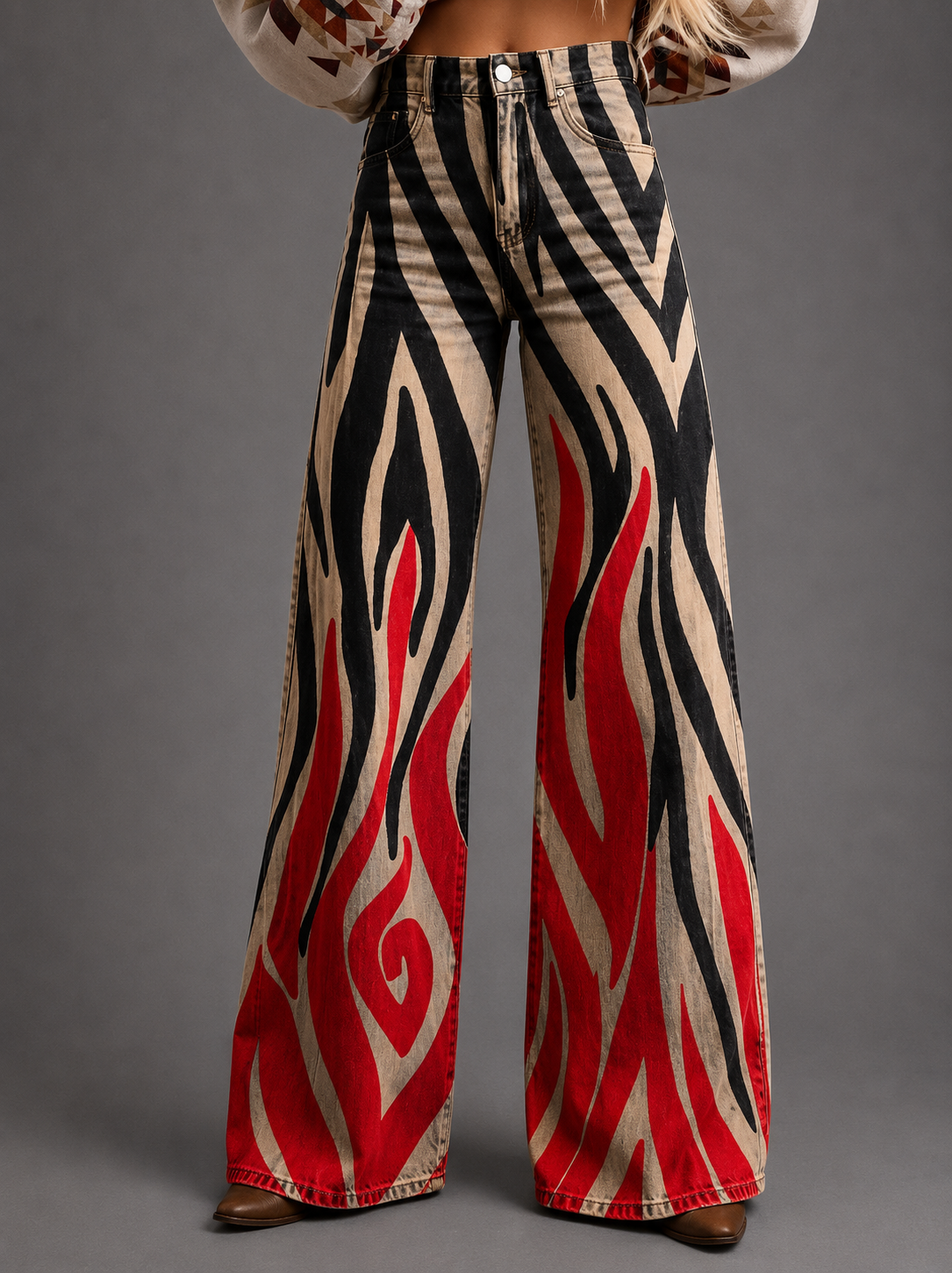 Horn Simulation Denim Trousers Loose Pants For Women