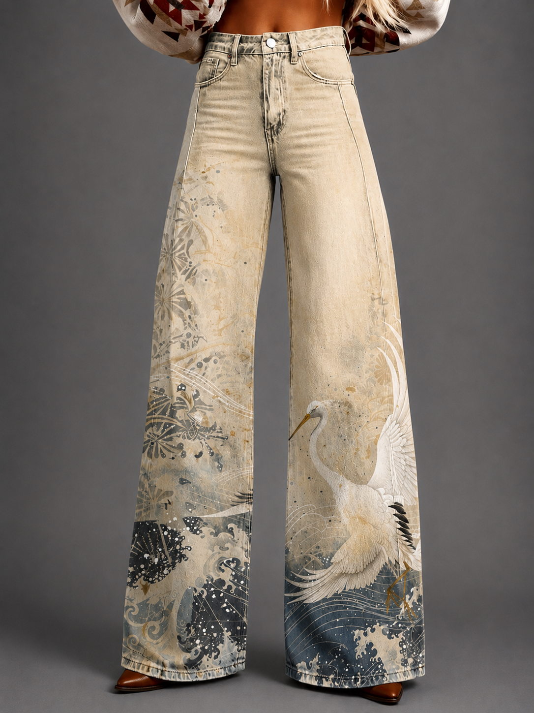 Horn Simulation Denim Trousers Loose Pants For Women