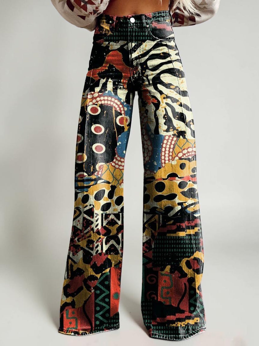 Wide-legged Pants Thermal Transfer Bell-bottom Pants Simulation Denim Trousers