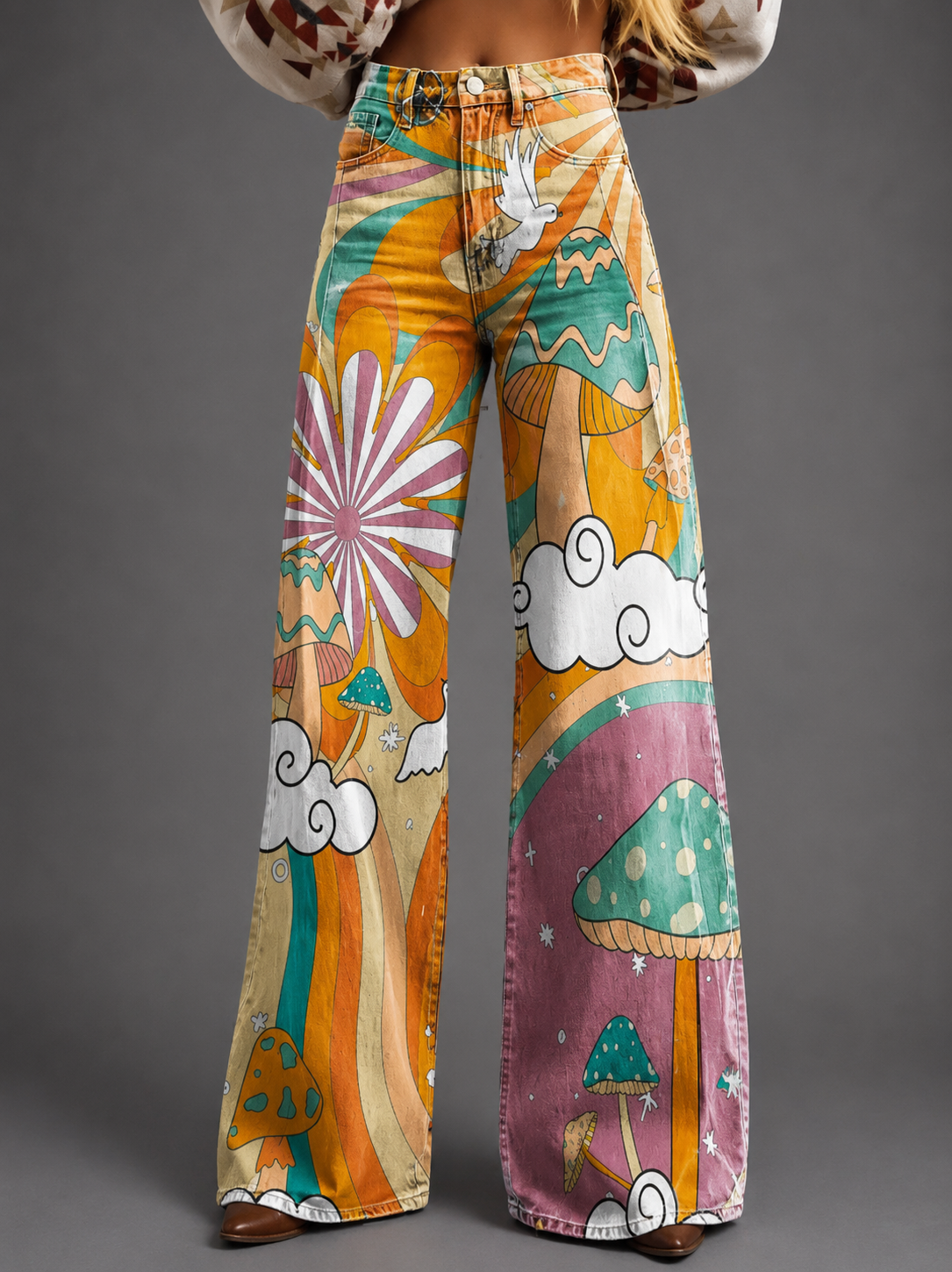 Horn Simulation Denim Trousers Loose Pants For Women